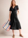 Boden Short Sleeve Midi Linen Dress, Black