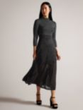 Ted Baker Kannie Metallic Knitted Midi Dress, Black/Silver