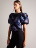 Ted Baker Olliiey Jacquard Puff Sleeve Crop Top, Black