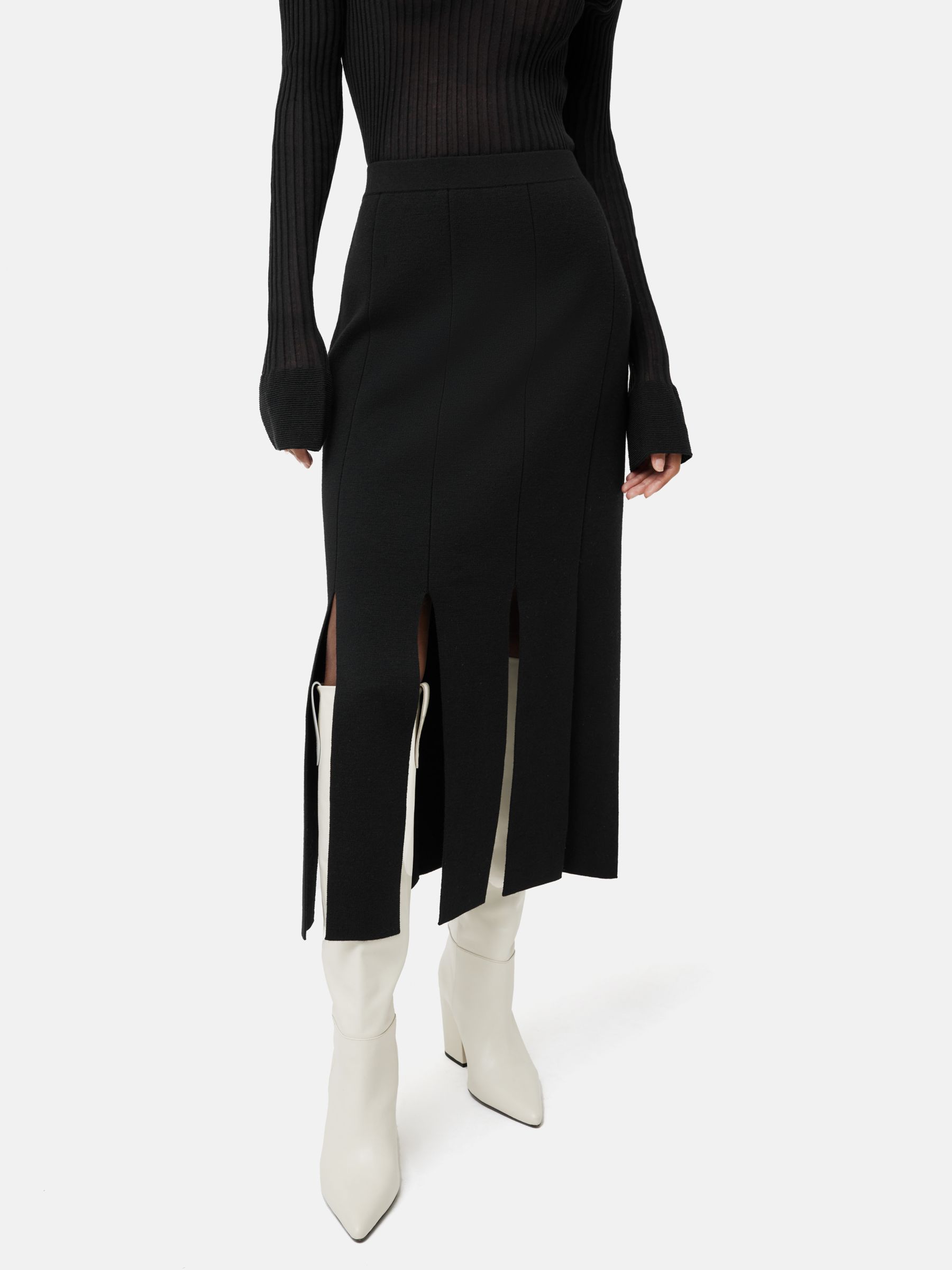 Jigsaw Knitted Wool Blend Midi Split Skirt, Black