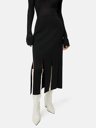 Jigsaw Knitted Wool Blend Midi Split Skirt, Black