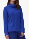 Pure Collection Wool Cashmere Blend Rib Knit Roll Neck Jumper, Cobalt
