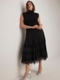 Mint Velvet Lace Trim Pleated Midi Skirt, Black