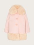 Monsoon Baby Fur Trim Coat, Pale Pink