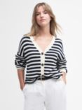 Barbour Sandgate Stripe Cotton Cardigan, Navy/White