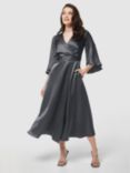 Closet London Satin Wrap Midi Dress, Grey