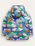 Mini Boden Kids' Rainbow Weather Jersey Lined Anorak, Blue Heron/Multi