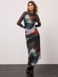 Mint Velvet Abstract Print Mesh Midi Dress, Black/Multi
