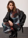 Mint Velvet Abstract Print Mesh Midi Dress, Black/Multi