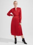 Hobbs Arlette Satin Midi Dress, Currant Red