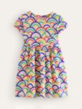 Mini Boden Kids' Rainbow Fun Jersey Short Sleeve Dress, Ivory/Multi