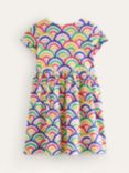 Mini Boden Kids' Rainbow Fun Jersey Short Sleeve Dress, Ivory/Multi