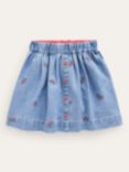 Mini Boden Kids' Scattered Rainbow Embroidered Denim Mini Skirt, Blue