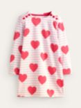 Mini Boden Kids' Fun Heart & Stripe Breton Dress, Red/Multi