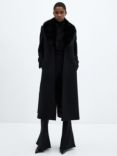 Mango Dolce Wool Blend Detachable Faux Fur Collar Coat, Black