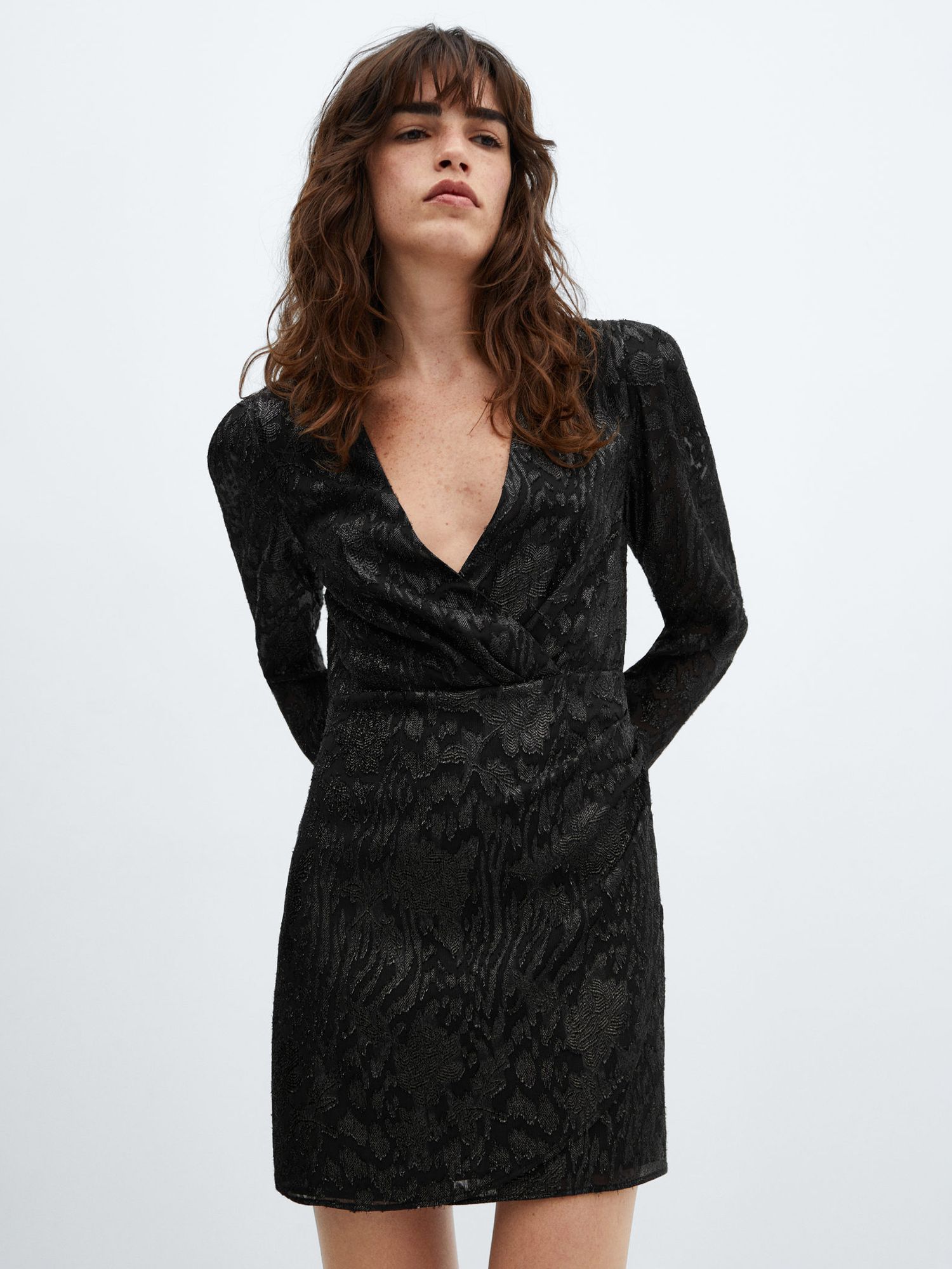 Mango Glori Jacquard Wrap Mini Dress, Black, 6