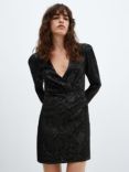 Mango Glori Jacquard Wrap Mini Dress, Black
