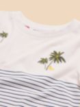 White Stuff Kids' Stripe Embroidered T-Shirt, Ivory/Multi