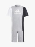 adidas Kids' Essentials AEROREADY Logo Colour Block T-Shirt & Shorts Set, Grey