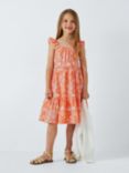 John Lewis Kids' Floral Tiered Dress, Shell Coral