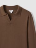 Reiss Milburn Merino Wool Polo Shirt, Pecan Brown