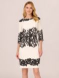 Adrianna Papell Scroll Lace Short Dress, Ivory/Black