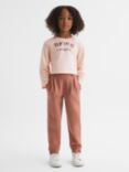 Reiss Kids' Alanna Logo Motif Crew Neck Crop T-Shirt, Pink
