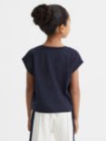 Reiss Kids' Terry Cropped T-Shirt, Navy