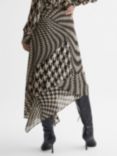 Reiss Oksana Houndstooth Asymmetric Midi Skirt, Black/White