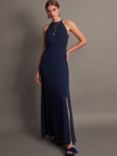 Monsoon Jackie Halter Neck Maxi Dress, Navy