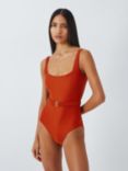 John Lewis Seychelles Textured Belted Swimsuit, Orange