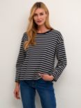 KAFFE Winny Long Sleeve Stripe T-Shirt, Midnight/Antique White