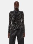 Whistles Scribble Bouquet Print Ruched Shirt, Black/Multi