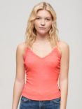 Superdry Organic Cotton Essential Rib Lace Cami, Pastelline Coral