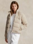 Polo Ralph Lauren Cable Knit Down Hooded Coat, Natural Beige