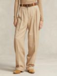 Polo Ralph Lauren Relaxed Fit Pleated Herringbone Wide Leg Trousers, Natural Taupe