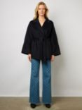 Gerard Darel Noranne Wool Blend Wide Sleeve Belted Short Coat, Navy