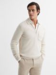 Reiss Fleetwood Wool Blend Half Zip Knitted Polo, Ecru