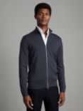 Reiss Hampshire Long Sleeve Merino Zip Through Jumper, Smoke Blue