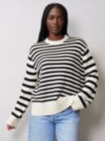 Albaray Relaxed Fit Striped Cotton Jumper, Black/Cream