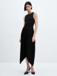 Mango Calderaa Asymmetrical Pleated Dress, Black