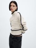 Mango Shadow Textured Patchwork Jumper, Natural White