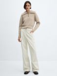 Mango Canvi Camp Collar Knit Jumper, Pastel Brown