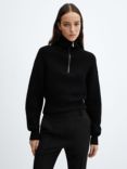 Mango Rolon Zip Neck Jumper, Black