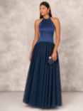 Aidan Mattox by Adrianna Papell Sleeveless Halter Neck Maxi Dress, Navy