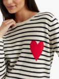 Chinti & Parker Breton Stripe and Heart Wool and Cashmere Blend Jumper, Cream/Navy/Red