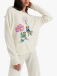 Chinti & Parker Smurfs In Bloom Wool & Cashmere Blend Jumper, Cream/Multi