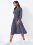 Crew Clothing Sienna Tie Waist Shirt Midi Dress, Navy Blue/Multi