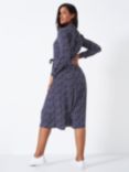 Crew Clothing Sienna Tie Waist Shirt Midi Dress, Navy Blue/Multi