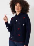 Crew Clothing Kiefer Embroidered Heart Knit Hoodie, Navy Blue/Multi, Navy Blue/Multi